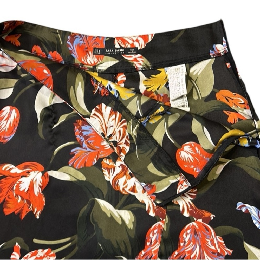 Zara Tropical Floral Patterned Asymmetrical Hem Side Zip Midi Skirt Size Medium - Picture 7 of 10